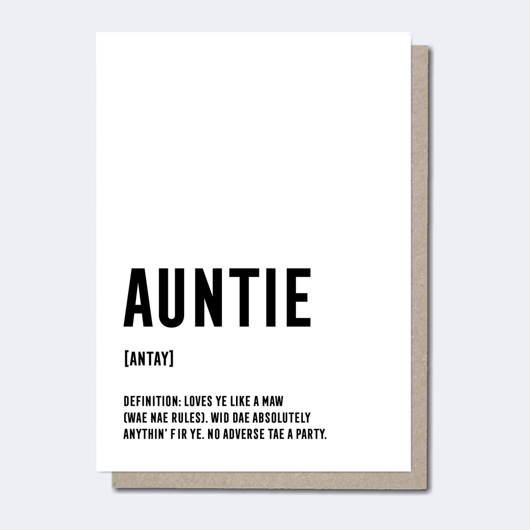 Auntie Definition Card, Scottish Cards, Unique Scottish cards, Recycled Cards, Scottish cards for her, Funny Scottish cards, Scottish Cards online, Scottish Sayings, Scottish Gifts, Scottish Cards for women, Scottish Birthday cards