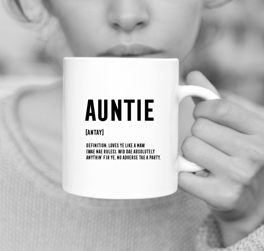 Auntie Definition Mug, Scottish Gifts, Scottish Gifts Glasgow, Unusual Scottish Gifts, Unique Scottish Gifts, Scottish Glasgow gifts, secret Santa gifts, Scottish Mugs, Made in Scotland, Funny  Scottish gifts for her