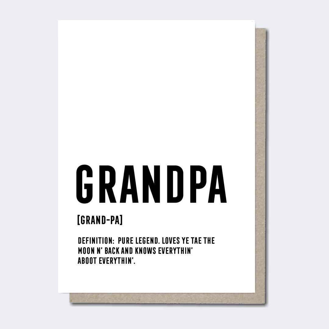 Grandpa Definition Card, Scottish Cards for Men, Modern Scottish Cards, Unique Scottish Cards, Scottish Greeting Cards,, Funny Scottish cards, Scottish Cards online, Scottish Sayings, Scottish cards for him, Funny Scottish cards, Made in Scotland, Recycled Greeting Cards, Funny Scottish greeting cards,
Funny Scottish Birthday Card, Humorous Scottish Cards